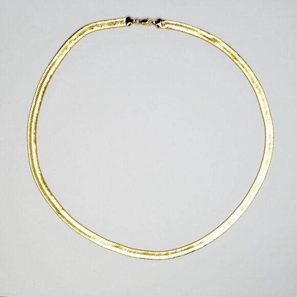 Goldtone Herringbone Chain Necklace Flat 24" X 5/16" - Picture 1 of 3